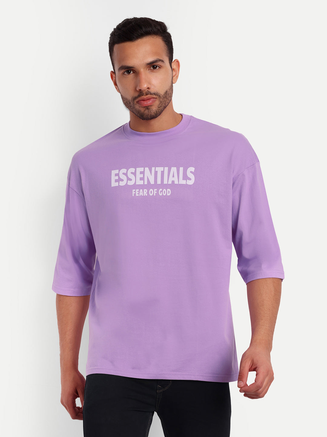 Essentials Lavender Drop shoulder Oversized T shirt