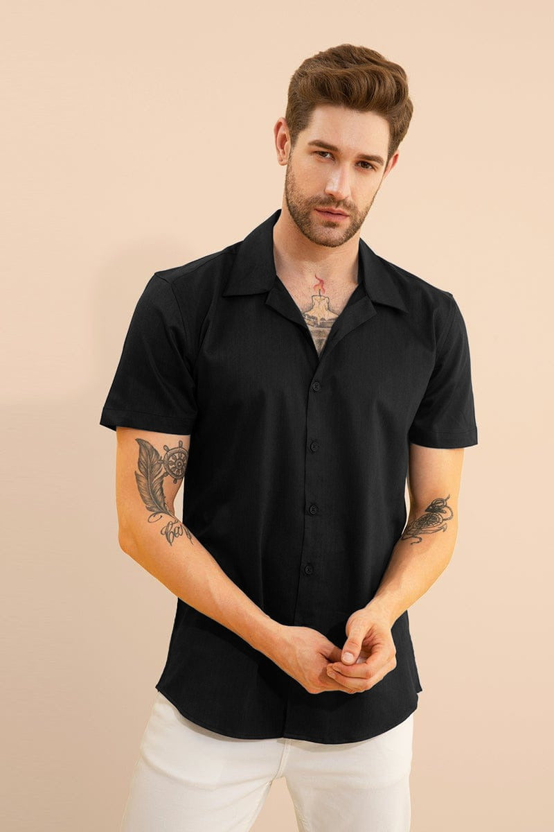 Black Plain Half Sleeve Shirt By Gavin Paris