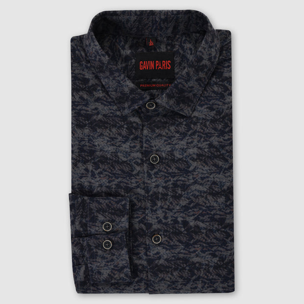 Men's Full Sleeve Navy Blue and Charcoal Abstract Print Shirt (GP275)