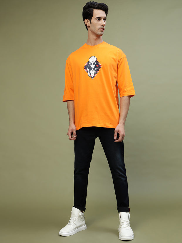 Came In Peace Neon Drop-shoulder Orange Oversized Tee by Gavin Paris