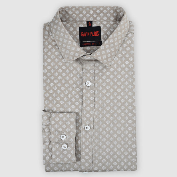 Beige and White Micro Print Men's Full Sleeve Shirt (GP306)