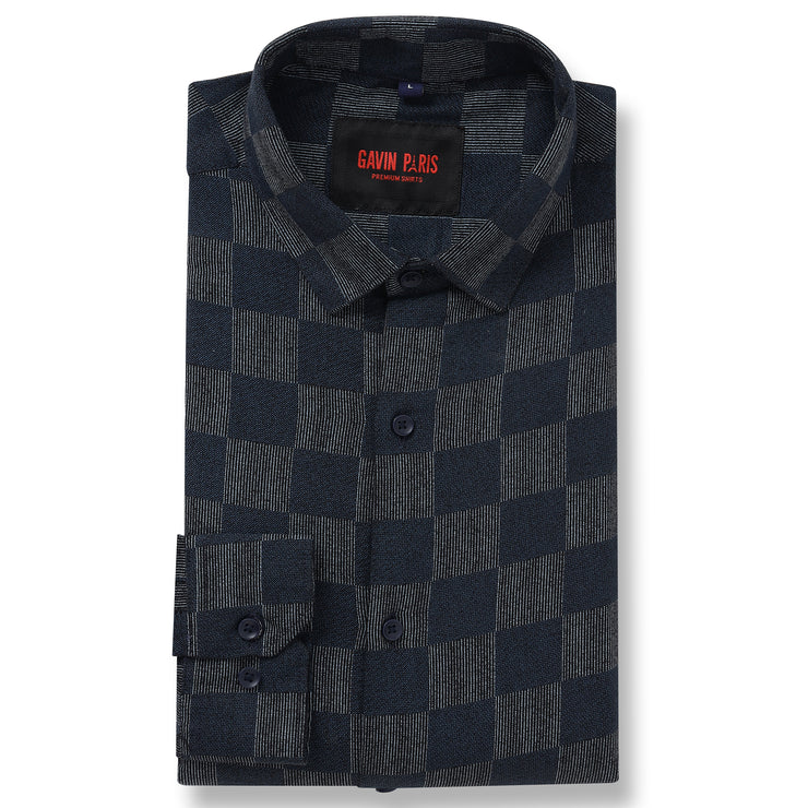 Navy Blue Checkered Pattern Full Sleeve Shirt (GP005)