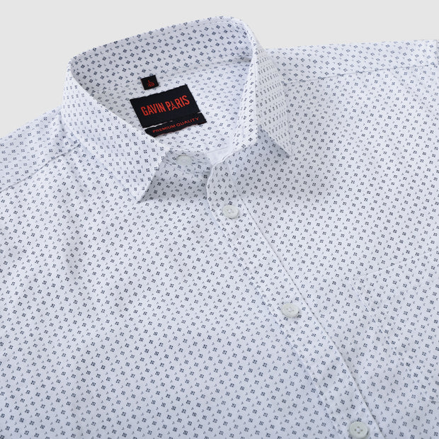 White Minimalist Design Men's Full Sleeve Shirt With Pocket (GP302)