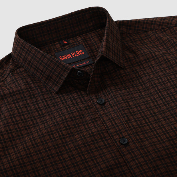 Brown Gingham Check Men's Full Sleeve Shirt (GP278)