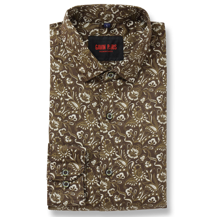 Brown with Floral Pattern Full Sleeve Shirt (GP025)