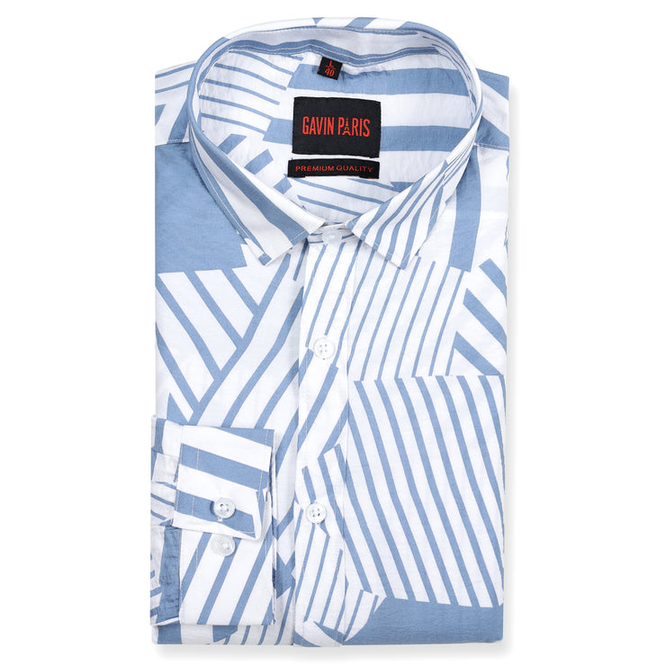 Blue & White Striped Full Sleeve Shirt(GP169)