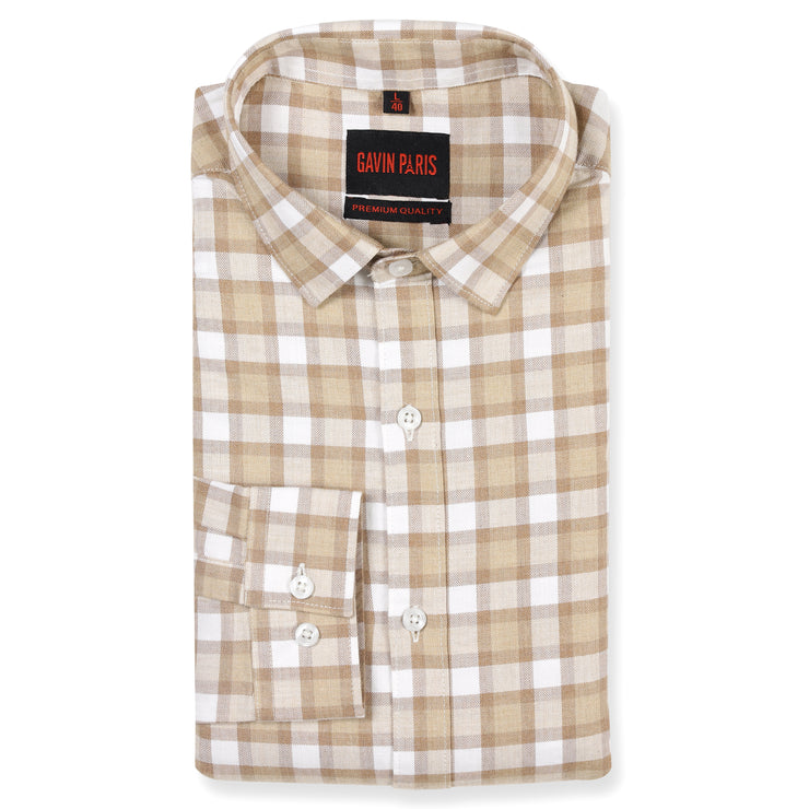 Beige and White Checkered Pattern Full Sleeve Shirt (GP132)