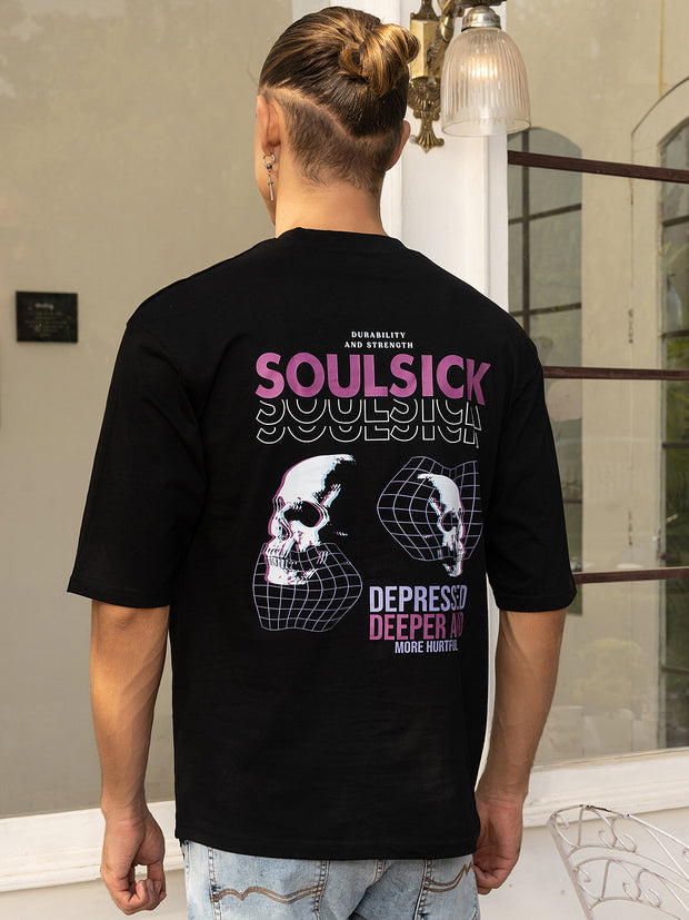 Soulsick Oversized Both Side Printed Black Tee