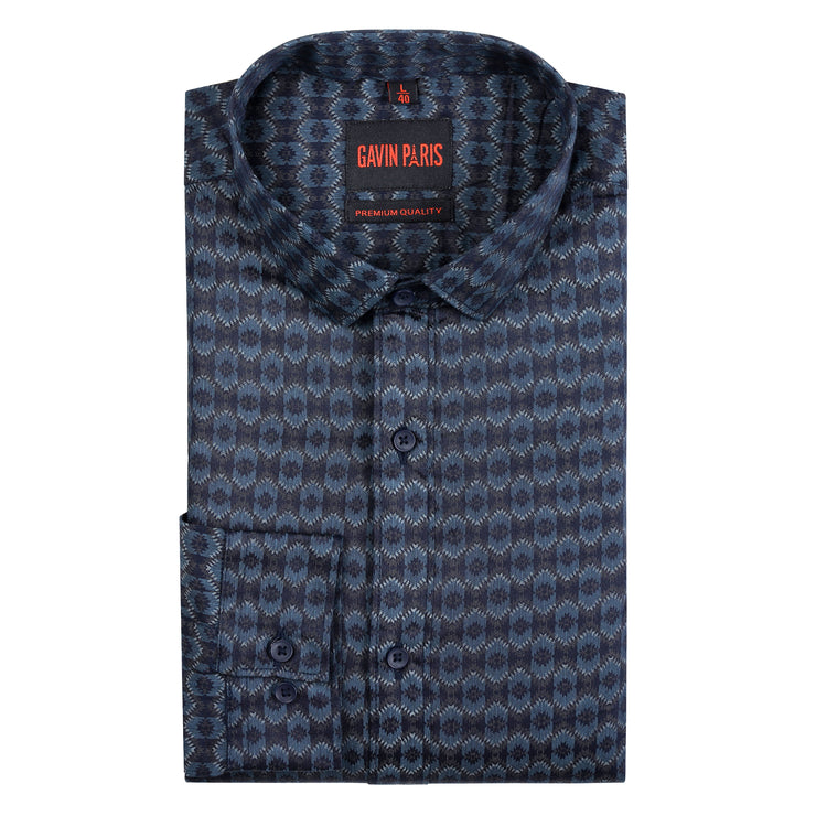 Navy Blue Patterned Full Sleeve Shirt (GP182)