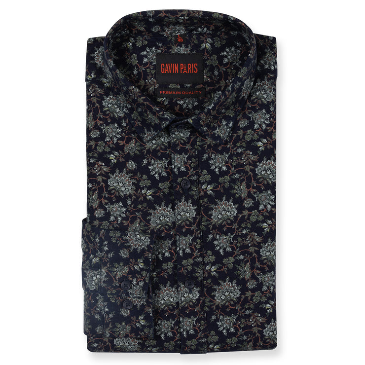 Navy Blue Floral Print Full Sleeve Shirt (GP143)