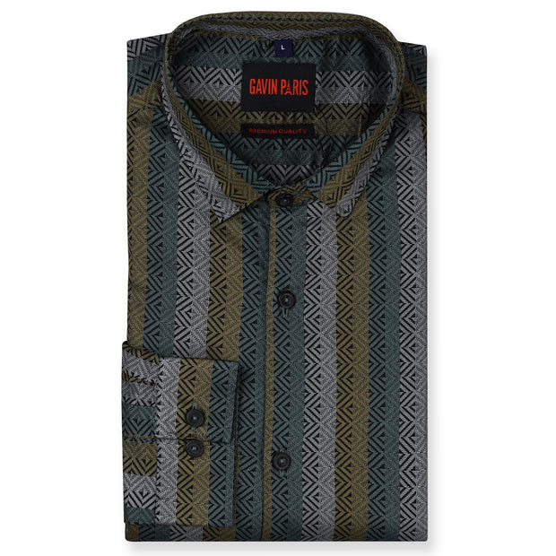 Tribal Stripe Full Sleeve Shirt - Olive Green and Black (GP212)