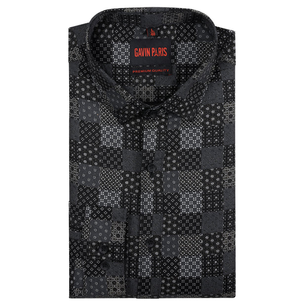 Full-Sleeve Black and Gray Checkered Pattern Shirt(GP202)