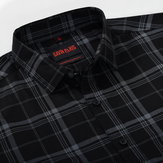 Dark Black Large Check Men's Full Sleeve Shirt (GP282)