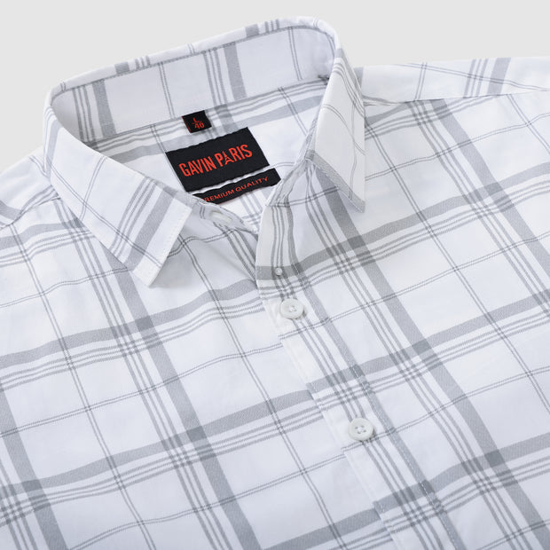 Light Gray and White Large Check Men's Full Sleeve Shirt (GP283)