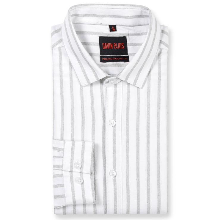 Full Sleeve Shirt - White with Grey Striped Pattern (GP159)