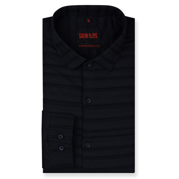 Black Full Sleeve Shirt with Textured Stripes (GP268)