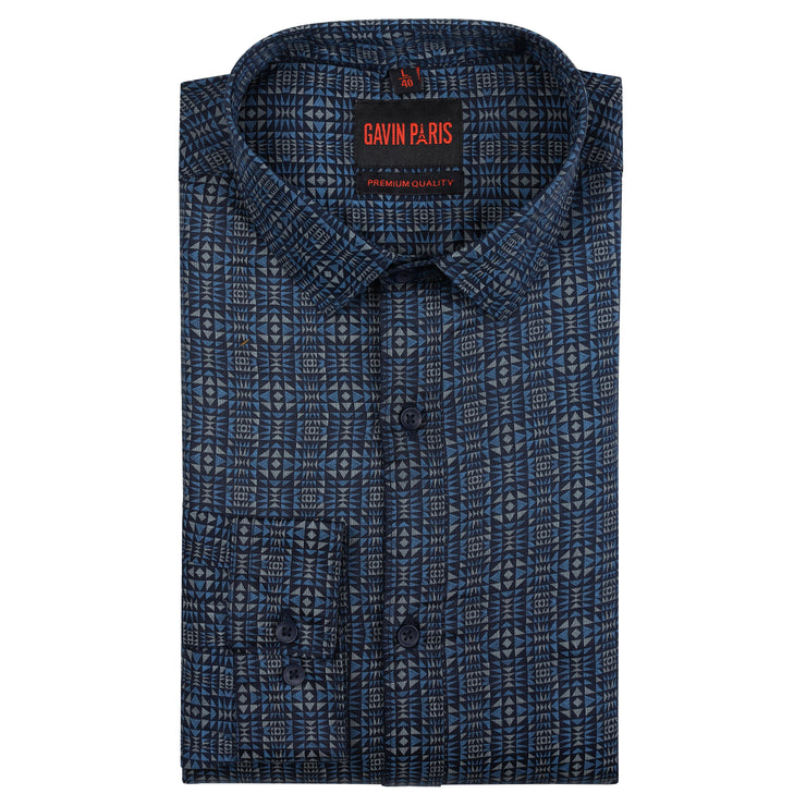 Blue Geometric Full Sleeve Shirt (GP187)