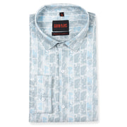 Light Blue and White Striped Floral Pattern Full Sleeve Shirt (GP136)