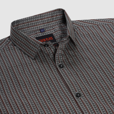 Geometric Stripe Full Sleeve Shirt - Rust Red and Grey (GP210)