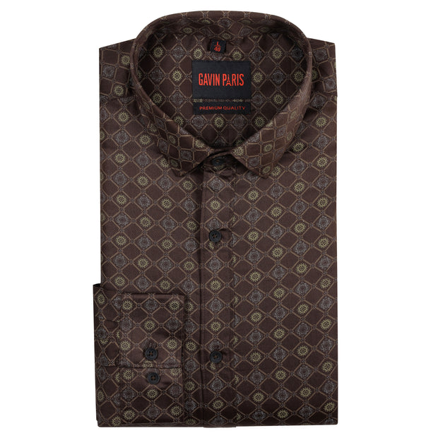 Brown Diamond Pattern Full Sleeve Shirt (GP194)