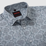 Gray Floral Medallion Print Men's Full Sleeve Shirt (GP296)