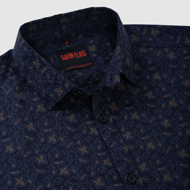 Navy Blue Paisley Motif Men's Full Sleeve Shirt (GP301)