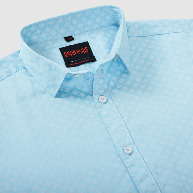 Aqua Blue Minimalist Design Men's Full Sleeve Shirt (GP307)