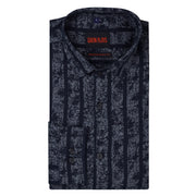 Navy Blue Striped Full Sleeve Shirt with Intricate Print (GP260)