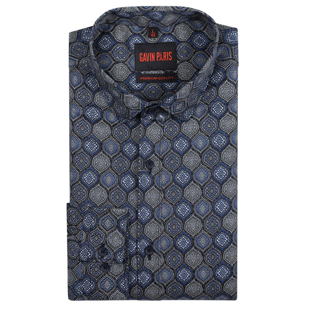 Blue Hexagonal Pattern Full Sleeve Shirt (GP191)