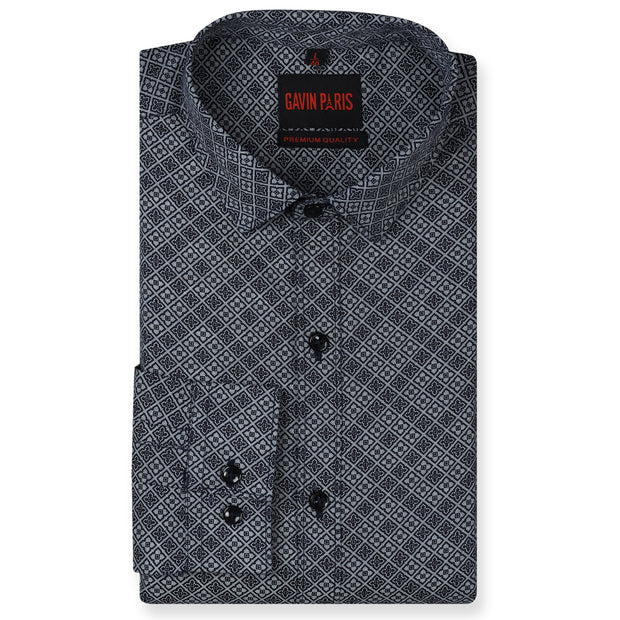 Geometric Print Full Sleeve Shirt - Black and Grey (GP245)