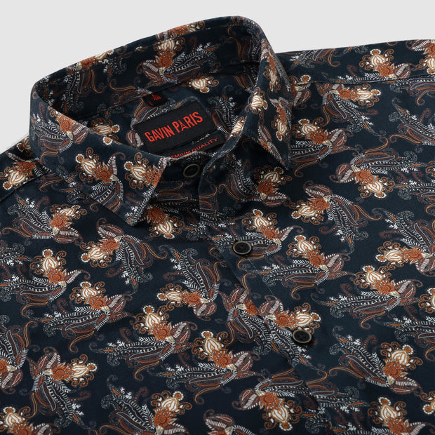 Men's Full Sleeve Black Floral Paisley Print Shirt (GP270)