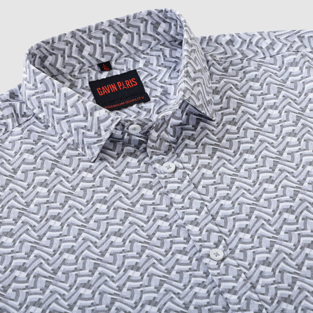 White and Gray Maze Print Men's Full Sleeve Shirt (GP293)