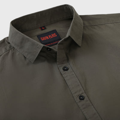 Olive Green Solid Men's Full Sleeve Shirt (GP316)