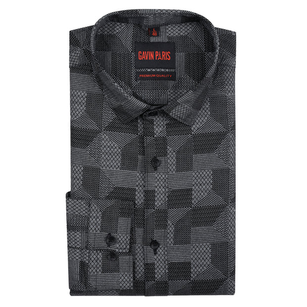 Black and Gray Geometric Full Sleeve Shirt (GP197)