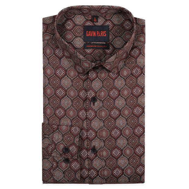 Maroon Hexagonal Pattern Full Sleeve Shirt (GP192)