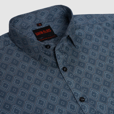 Geometric Print Full Sleeve Shirt - Navy Blue and Grey (GP241)