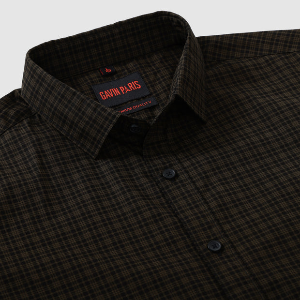 Olive Gingham Check Men's Full Sleeve Shirt (GP279)