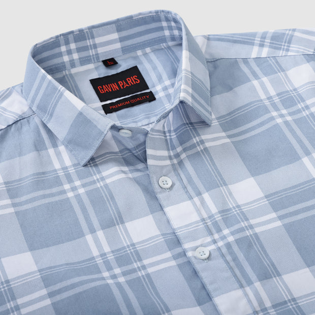 Blue and White Grid Pattern Men's Full Sleeve Shirt (GP286)