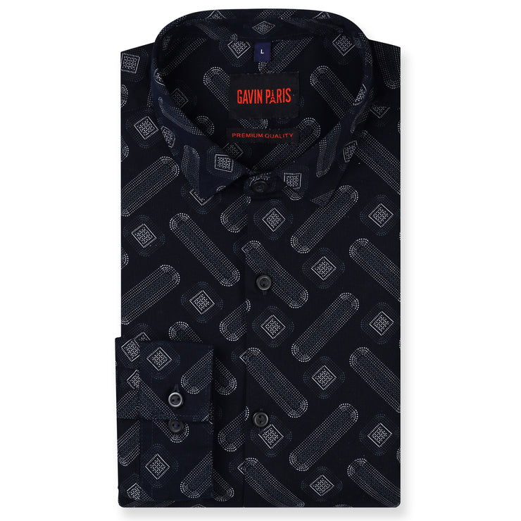 Navy Blue Abstract Pattern Full Sleeve Shirt (GP257)