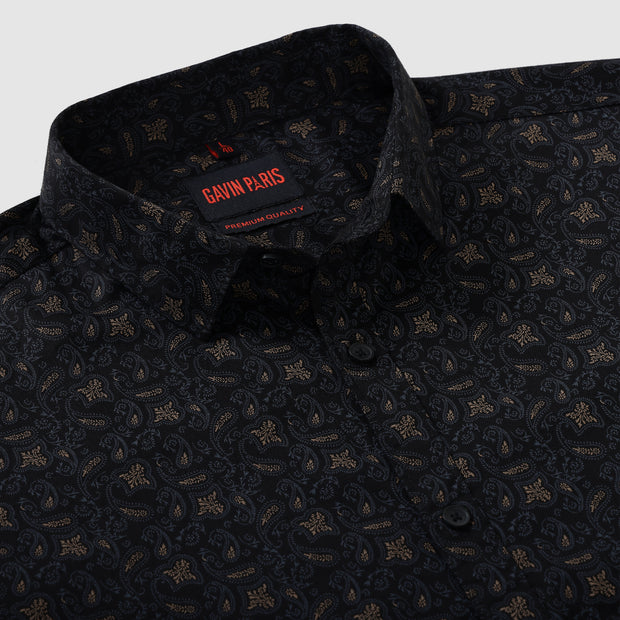 Black Paisley Motif Men's Full Sleeve Shirt (GP300)