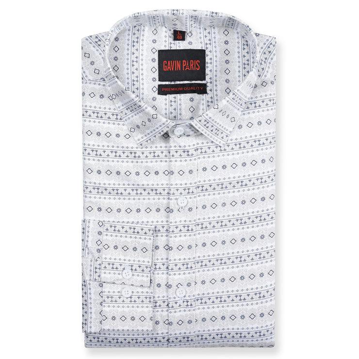 Full-Sleeve Light Blue Geometric Pattern Shirt (GP151)