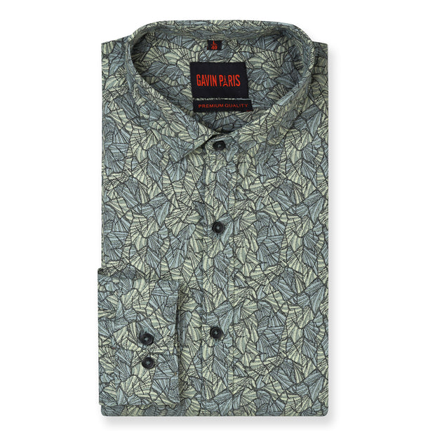 Leaf Print Full Sleeve Shirt - Olive Green (GP222)