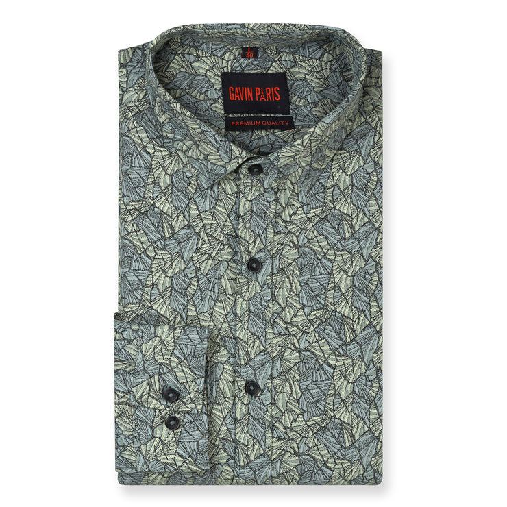 Leaf Print Full Sleeve Shirt - Olive Green (GP222)