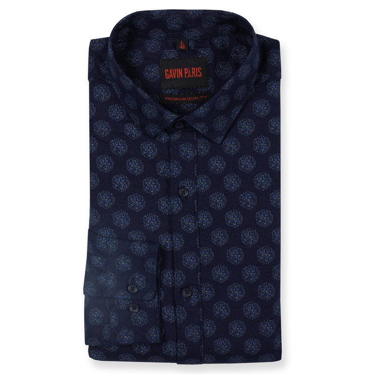 Full Sleeve Shirt - Navy Blue Medallion Print (GP144)