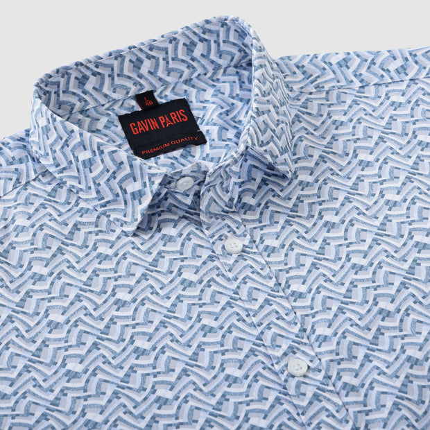 White and Blue Maze Print Men's Full Sleeve Shirt (GP295)