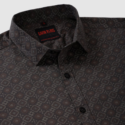 Geometric Print Full Sleeve Shirt - Charcoal and Brown (GP239)