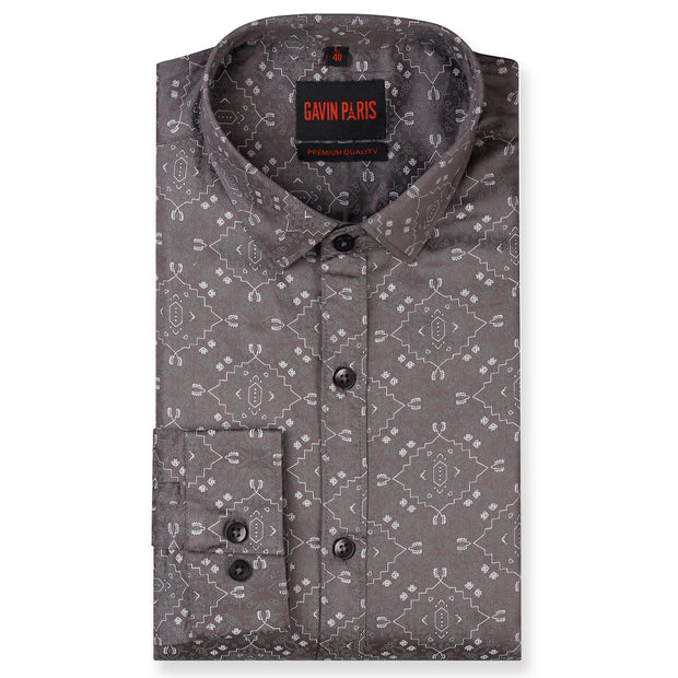 Mandala Print Full Sleeve Shirt - Grey and Black (GP246)