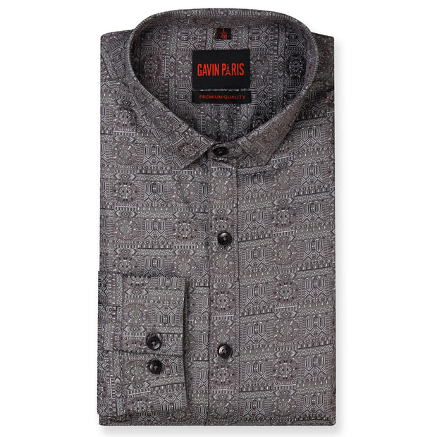 Geometric Pattern Full Sleeve Shirt - Charcoal Grey (GP248)