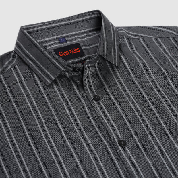 Striped Jacquard Full Sleeve Shirt - Charcoal Grey (GP220)