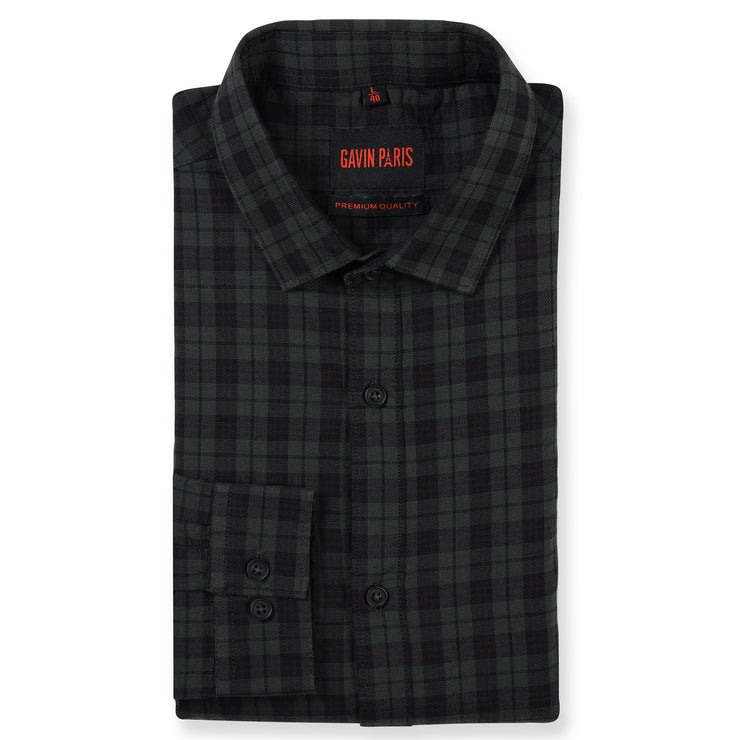 Full Sleeve Shirt - Dark Green and Black Plaid Pattern(GP158)